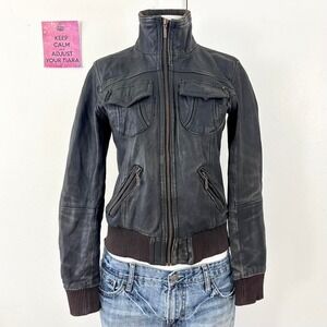 y2k genuine leather bomber jacket